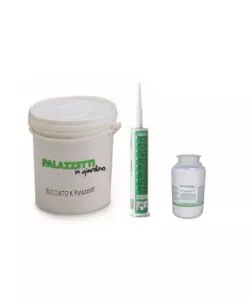 KIT MONTAGGIO PER BARBECUE IN CEMENTO PALAZZETTI PITTURA AL QUARZO 5 KG, LIQUIDO IDROREPELLENTE 250 ML E COLLANTE EASY FIX 1 PEZZO