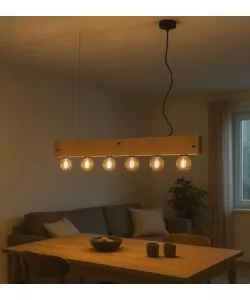 Lampada a sospensione Onli "Argo" lineare legno 6xE27
