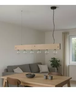 Lampada a sospensione Onli "Argo" lineare legno 6xE27