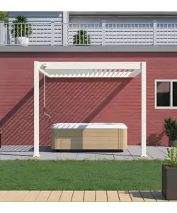 PERGOLA BIOCLIMATICA ADDOSSATA OMBRÉA "VS"  IN ALLUMINIO BIANCO 305X303X257 CM