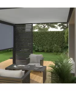 PERGOLA BIOCLIMATICA ADDOSSATA OMBRÉA "VS" IN ALLUMINIO BIANCO E ANTRACITE 397X304X257 CM