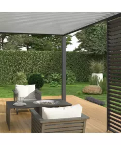 PERGOLA BIOCLIMATICA ADDOSSATA OMBRÉA "VS" IN ALLUMINIO BIANCO E ANTRACITE 397X304X257 CM