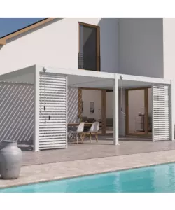 PERGOLA BIOCLIMATICA ADDOSSATA OMBRÉA "VS"  IN ALLUMINIO BIANCO 596X303X257 CM