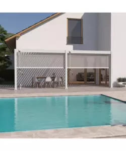PERGOLA BIOCLIMATICA ADDOSSATA OMBRÉA "VS"  IN ALLUMINIO BIANCO 596X303X257 CM