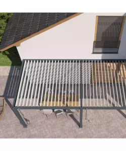 PERGOLA BIOCLIMATICA ADDOSSATA OMBRÉA "VS"  IN ALLUMINIO BIANCO E ANTRACITE 596X303X257 CM