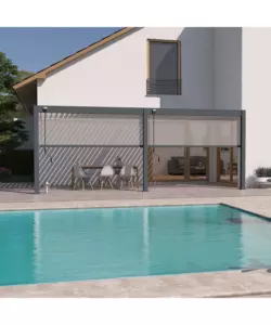 PERGOLA BIOCLIMATICA ADDOSSATA OMBRÉA "VS"  IN ALLUMINIO BIANCO E ANTRACITE 596X303X257 CM
