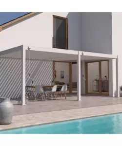 PERGOLA BIOCLIMATICA ADDOSSATA OMBRÉA "VS" IN ALLUMINIO BEIGE SABBIA 596X303X257 CM