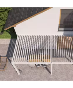 PERGOLA BIOCLIMATICA ADDOSSATA OMBRÉA "VS" IN ALLUMINIO BEIGE SABBIA 596X303X257 CM