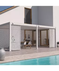PERGOLA BIOCLIMATICA ADDOSSATA OMBRÉA "VS" IN ALLUMINIO BEIGE SABBIA 596X303X257 CM