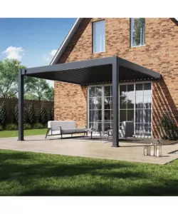 PERGOLA BIOCLIMATICA ADDOSSATA OMBRÉA "VS" IN ALLUMINIO BIANCO E ANTRACITE 399X399X255,8 CM