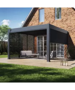 PERGOLA BIOCLIMATICA ADDOSSATA OMBRÉA "VS" IN ALLUMINIO BIANCO E ANTRACITE 399X399X255,8 CM