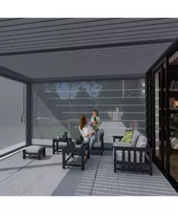 PERGOLA BIOCLIMATICA ADDOSSATA OMBRÉA "VS"  IN ALLUMINIO ANTRACITE 599X399X257 CM