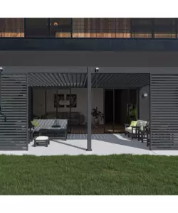 PERGOLA BIOCLIMATICA ADDOSSATA OMBRÉA "VS"  IN ALLUMINIO ANTRACITE 599X399X257 CM