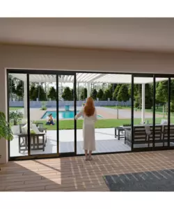 PERGOLA BIOCLIMATICA ADDOSSATA OMBRÉA "VS"  IN ALLUMINIO BIANCO 599X399X257 CM