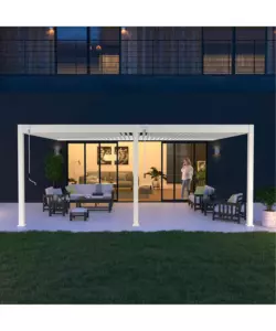 PERGOLA BIOCLIMATICA ADDOSSATA OMBRÉA "VS"  IN ALLUMINIO BIANCO 599X399X257 CM