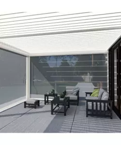 PERGOLA BIOCLIMATICA ADDOSSATA OMBRÉA "VS"  IN ALLUMINIO BIANCO 599X399X257 CM