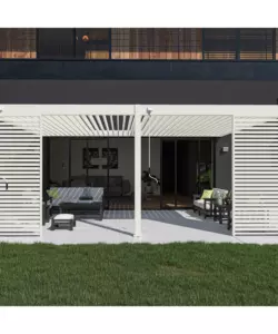 PERGOLA BIOCLIMATICA ADDOSSATA OMBRÉA "VS"  IN ALLUMINIO BIANCO 599X399X257 CM