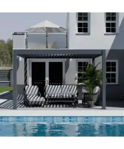 PERGOLA BIOCLIMATICA MOTORIZZATA OMBRÉA "ELMO" IN ALLUMINIO ANTRACITE 403X403X256 CM