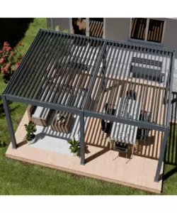 PERGOLA BIOCLIMATICA MOTORIZZATA OMBRÉA "ELMO"  IN ALLUMINIO ANTRACITE 604X403X256 CM