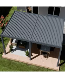 PERGOLA BIOCLIMATICA MOTORIZZATA OMBRÉA "ELMO"  IN ALLUMINIO ANTRACITE 604X403X256 CM