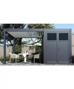 PERGOLA BIOCLIMATICA E CASETTA DA GIARDINO OMBRÉA IN ALLUMINIO ANTRACITE 5x3 MT