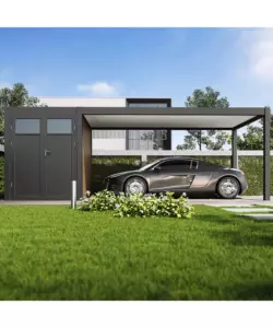 TETTOIA AUTO SINGOLA OMBRÉA IN ALLUMINIO ANTRACITE 300X700,4X255 CM