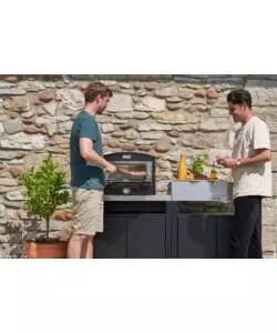 CUCINA DA ESTERNO MODULARE LE MARQUIER IN ACCIAIO NERO E GRIGIO 160X55X115 CM