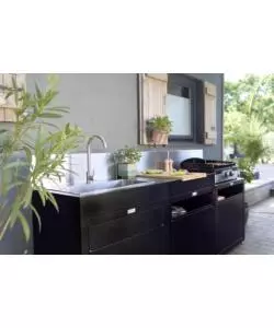 CUCINA DA ESTERNO MODULARE LE MARQUIER "LINEA 3" IN ACCIAIO INOX NERO 240X55X115 CM