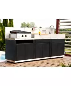 CUCINA DA ESTERNO MODULARE LE MARQUIER "LINEA 3" IN ACCIAIO INOX NERO E GRIGIO 240X55X115 CM