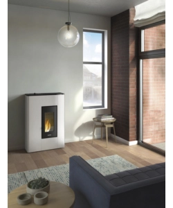 Stufa a pellet slim ermetica FreePoint "Atrium" bianco 5,1 kW