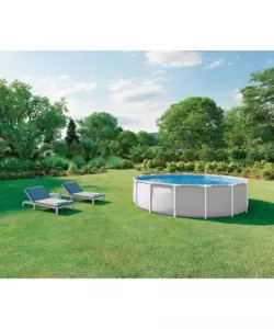 PISCINA FUORI TERRA CON STRUTTURA ROTONDA INTEX "PRISMA FRAME" CON POMPA FILTRO GRIGIO CHIARO 457X457X107 CM - COD. 26724ND