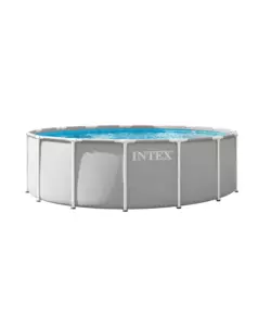 PISCINA FUORI TERRA CON STRUTTURA ROTONDA INTEX "PRISMA FRAME" CON POMPA FILTRO, SCALETTA, TELO BASE E TELO DI COPERTURA GRIGIO CHIARO 457X457X122 CM - COD. 26726ND