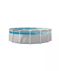 PISCINA FUORI TERRA CON STRUTTURA ROTONDA INTEX "PRISMA CLEARVIEW" CON POMPA FILTRO, SCALETTA, TELO BASE E TELO COPERTURA GRIGIO CHIARO 488X488X122 CM - COD. 26730ND
