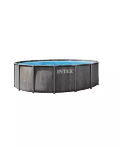 PISCINA FUORI TERRA CON STRUTTURA ROTONDA INTEX "PRISM GREYWOOD" CON POMPA FILTRO, SCALETTA, TELO BASE E TELO DI COPERTURA EFFETTO LEGNO GRIGIO 457X457X122 CM - COD. 26742ND