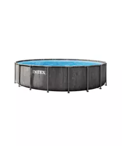 PISCINA FUORI TERRA CON STRUTTURA ROTONDA INTEX "PRISM GREYWOOD" CON POMPA FILTRO, SCALETTA, TELO BASE E TELO DI COPERTURA EFFETTO LEGNO GRIGIO 549X549X122 CM - COD. 26744ND