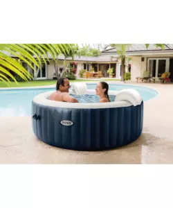 PISCINA IDROMASSAGGIO GONFIABILE INTEX "PURESPA BUBBLE MASSAGE" CON TELO BASE, TELO DI COPERTURA, DISPENSER PRODOTTI CHIMICI, LUCE LED E DUE POGGIATESTA 4 PERSONE BLU 196X196X71 CM - COD. 28430NP