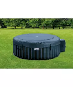 PISCINA IDROMASSAGGIO GONFIABILE INTEX "PURESPA BUBBLE MASSAGE" CON TELO BASE, TELO DI COPERTURA, DISPENSER PRODOTTI CHIMICI, LUCE LED E DUE POGGIATESTA 4 PERSONE BLU 196X196X71 CM - COD. 28430NP