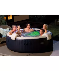 PISCINA IDROMASSAGGIO GONFIABILE INTEX "PURESPA BUBBLE MASSAGE" CON TELO BASE, TELO DI COPERTURA, DISPENSER PRODOTTI CHIMICI, LUCE LED E DUE POGGIATESTA 6 PERSONE BLU 216X216X71 CM - COD. 28432NP