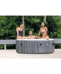 PISCINA IDROMASSAGGIO GONFIABILE INTEX "PURESPA GREYWOOD DELUXE" CON TELO BASE, TELO DI COPERTURA, DISPENSER, LUCE LED, DUE POGGIATESTA 4 PERSONE EFFETTO LEGNO GRIGIO 196X196X71 CM - COD. 28440NP
