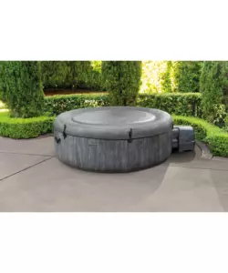 PISCINA IDROMASSAGGIO GONFIABILE INTEX "PURESPA GREYWOOD DELUXE" CON TELO BASE, TELO DI COPERTURA, DISPENSER, LUCE LED, DUE POGGIATESTA 4 PERSONE EFFETTO LEGNO GRIGIO 196X196X71 CM - COD. 28440NP