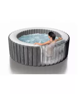 PISCINA IDROMASSAGGIO GONFIABILE INTEX "PURESPA GREYWOOD DELUXE" CON TELO BASE, TELO DI COPERTURA, DISPENSER, LUCE LED, DUE POGGIATESTA 4 PERSONE EFFETTO LEGNO GRIGIO 196X196X71 CM - COD. 28440NP