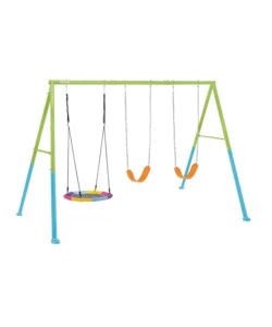 ALTALENA INTEX CON DUE SEGGIOLINI E DONDOLO NIDO IN ACCIAIO VERDE E AZZURRO 343X235X200 CM - COD. 44133