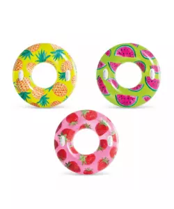 CIAMBELLA GONFIABILE CON MANIGLIE INTEX "TROPICALE" IN VINILE COLORI ASSORTITI Ø 107 CM - COD. 56261NP