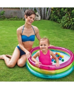 PISCINA GONFIABILE PER BAMBINI INTEX "3 ANELLI CON PALLINE FUN BALLZ" IN VINILE MULTICOLORE 86X86X25 CM - COD. 48674NP