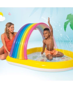 PISCINA GONFIABIE PER BAMBINI INTEX "ARCOBALENO" CON SPRUZZINO IN VINILE 147X130X86 CM - COD. 57156NP