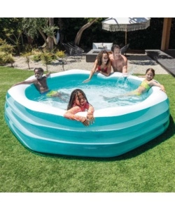 PISCINA GONFIABILE PER BAMBINI INTEX "SWIM CENTER FAMILY OTTAGONALE" IN VINILE AZZURRO E BIANCO 254X254X56 CM - COD. 58492NP