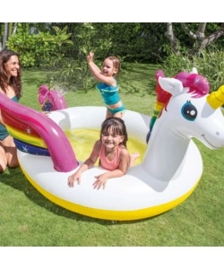 PISCINA GONFIABILE PER BMABINI INTEX "UNICORNO CON SPRUZZO" IN VINILE 272X193X104 CM - COD. 57441NP