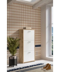 Scarpiera 3 ante BellaHome legno e bianco 50x25x113 cm