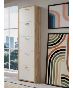 Scarpiera 5 ante BellaHome legno e bianco 50x25x182 cm