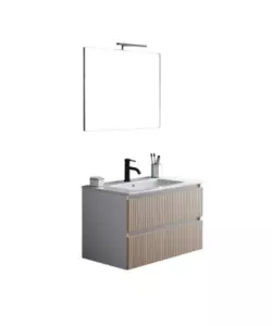 Mobile bagno sospeso "Ischia" 2 cassetti bianco cannettato rovere 80 cm